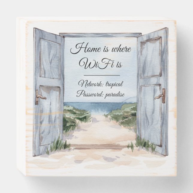 Beach House WiFi Wooden Box Sign (Front Horizontal)