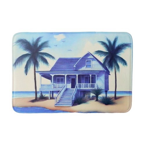 Beach House with Palm Trees Bath Mat