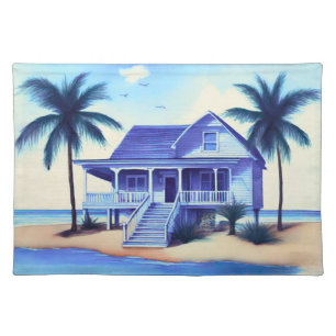 Beach House with Palm Trees Cloth Placemat