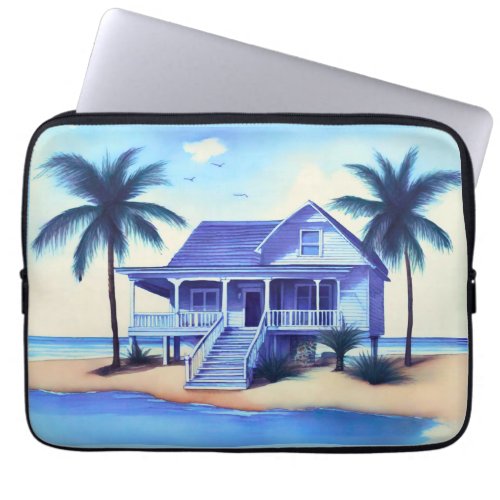 Beach House with Palm Trees Laptop Sleeve