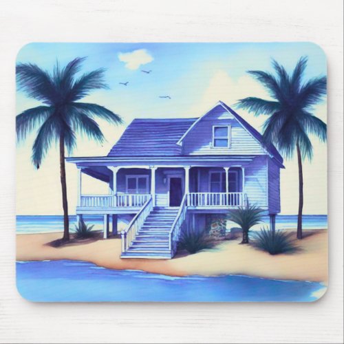 Beach House with Palm Trees Mouse Pad