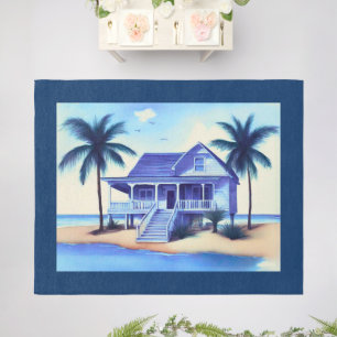 Beach House with Palm Trees Outdoor Rug