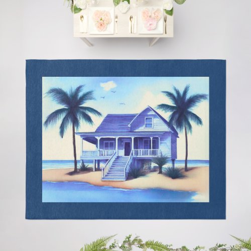 Beach House with Palm Trees Outdoor Rug