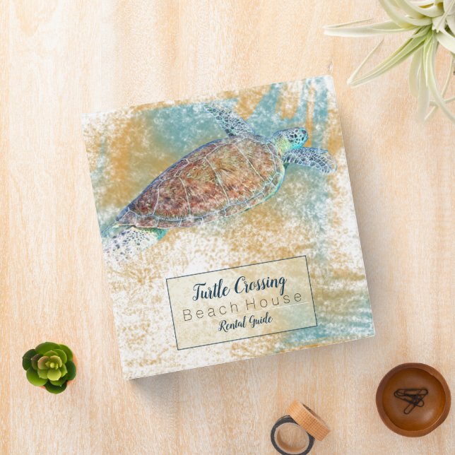 Beach House With Sea Turtle Artwork 3 Ring Binder (In Situ)