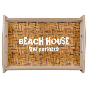 Beach House Woven Wicker Print Pattern Serving Tray