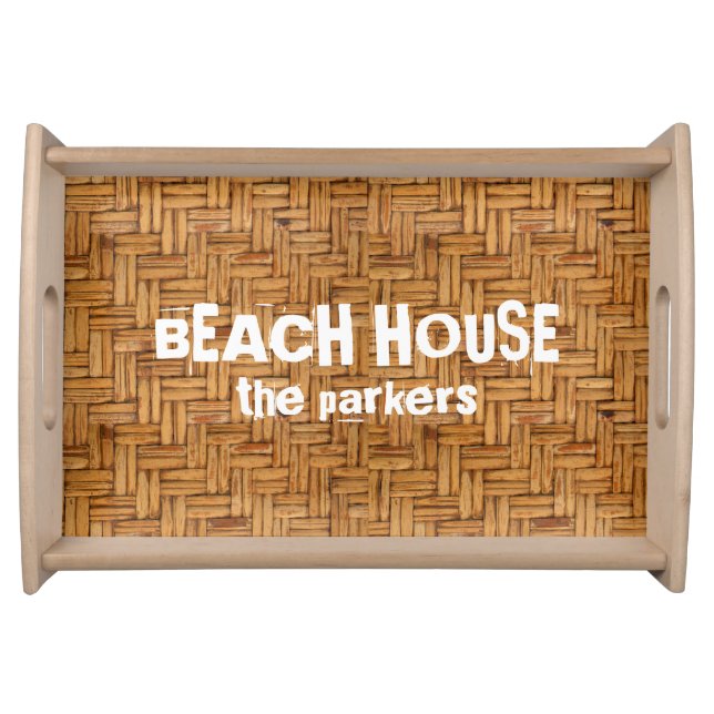 Beach House Woven Wicker Print Pattern Serving Tray (Front)