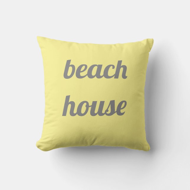Beach House Yellow Grey Gray Stylish Classy Cute Outdoor Pillow (Front)