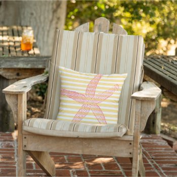 Beach House Yellow Stripe Starfish  Outdoor Pillow by Lovewhatwedo at Zazzle