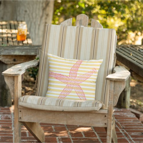 Beach House Yellow Stripe Starfish  Outdoor Pillow