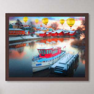 Beach Houses (Marine Life) Modern Seaside Scene Framed Art