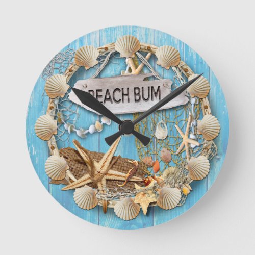 Beach HutBeach House Clock Beach Bum Round Clock