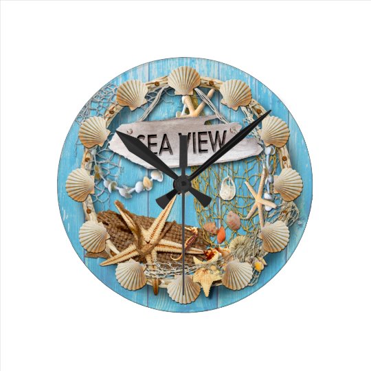 Beach Hut/Beach House Clock, Sea View Round Clock