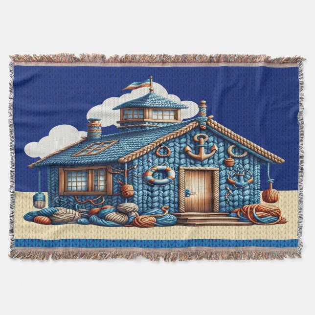 Beach Hut KNIT IMAGE  Throw Blanket (Front)