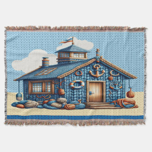 Beach Hut KNIT IMAGE Throw Blanket