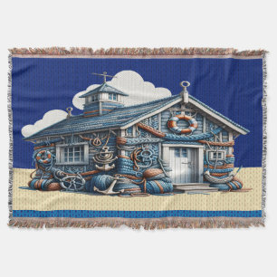 Beach Hut KNIT IMAGE Throw Blanket