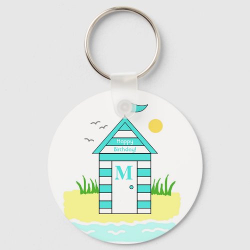 Beach Hut Light Blue Key Ring