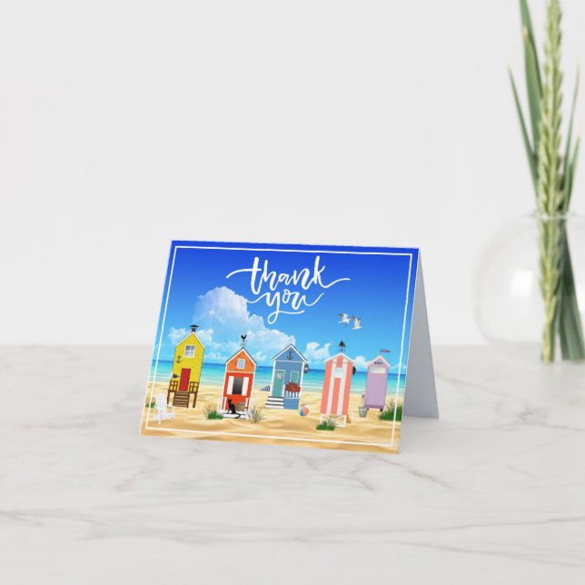 Beach Hut Ocean Letterpress Thank You Card (Front)