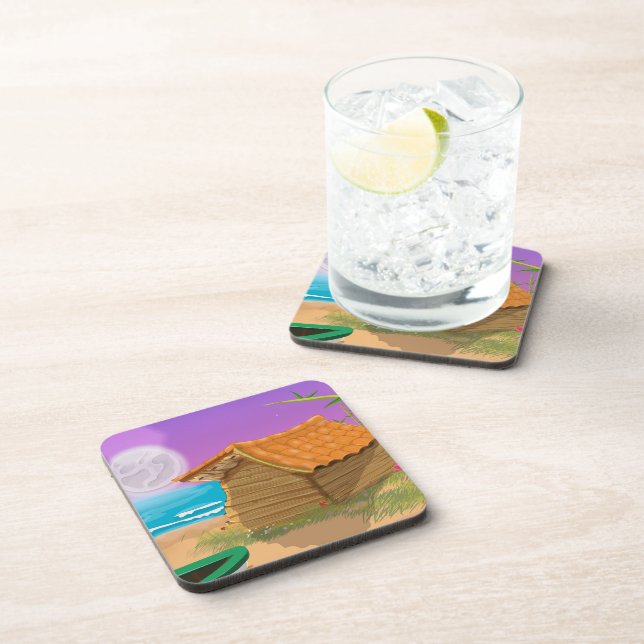 Beach Hut on moonlit beach Beverage Coaster (Right Side)