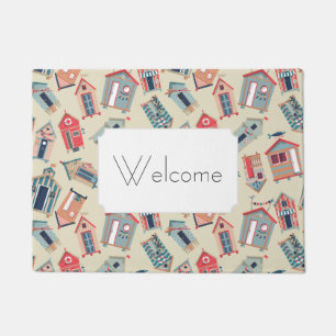 Beach Hut Pattern Add Your Text Doormat