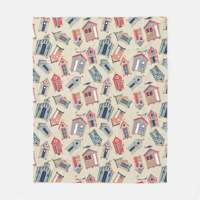 Beach Hut Pattern Fleece Blanket (Front)