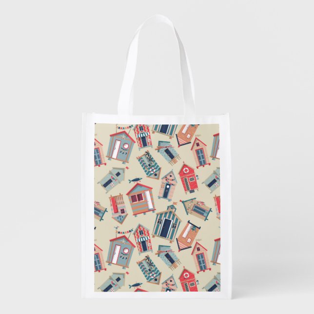 Beach Hut Pattern Grocery Bag (Front)