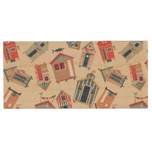 Beach Hut Pattern Wood USB Flash Drive