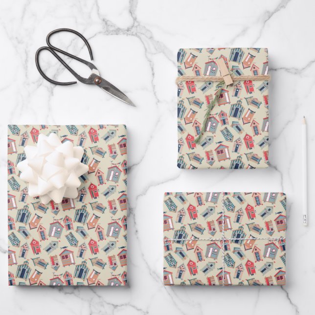 Beach Hut Pattern Wrapping Paper Sheets (Front)