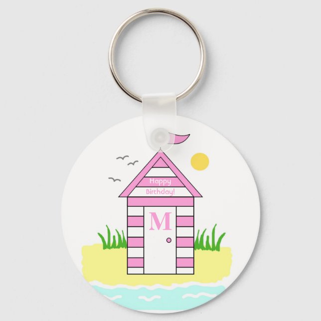 Beach Hut Pink Key Ring (Front)