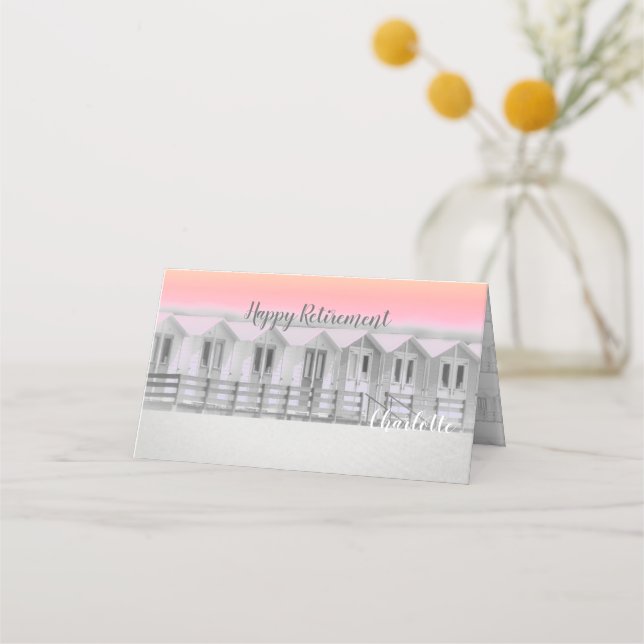 Beach hut retirement party placecards (Front)