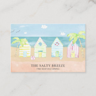 *~* Beach Hut Sea Sand Bucket Dining Tropical Palm Business Card