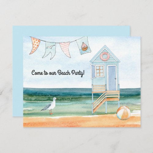 Beach Hut Seagull and Beach Ball Party Announcement