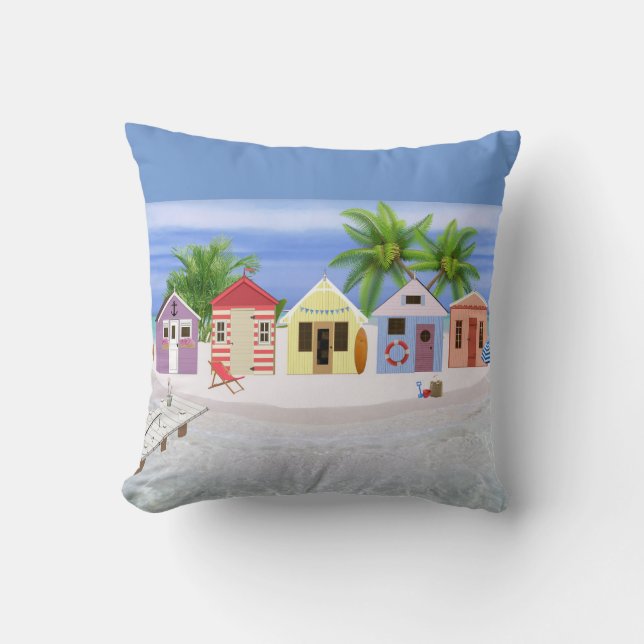 Beach Hut Throw Pillow (Front)
