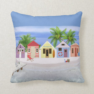 Beach Hut Throw Pillow