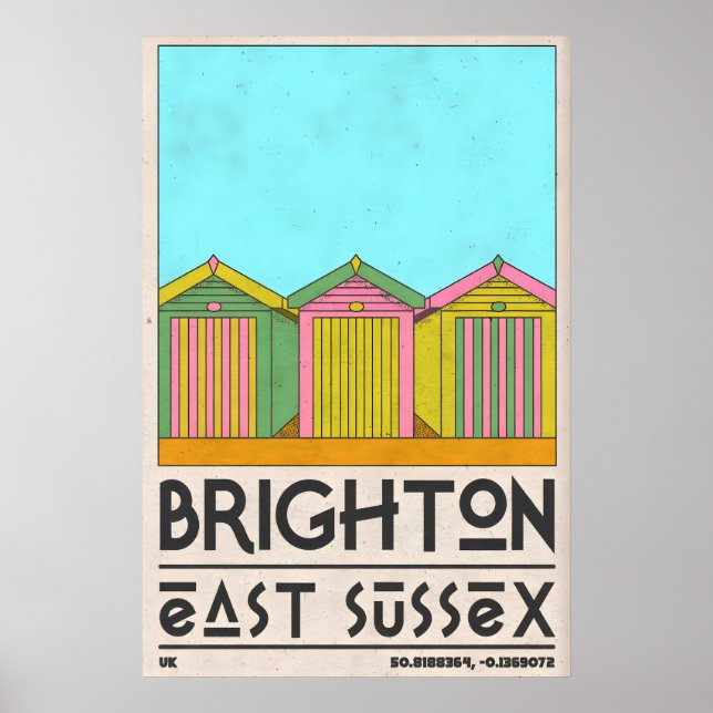 Beach Hut Wall Art Brighton Seaside Row - Mid (Front)