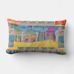 Beach Huts Abstract Lumbar Pillow