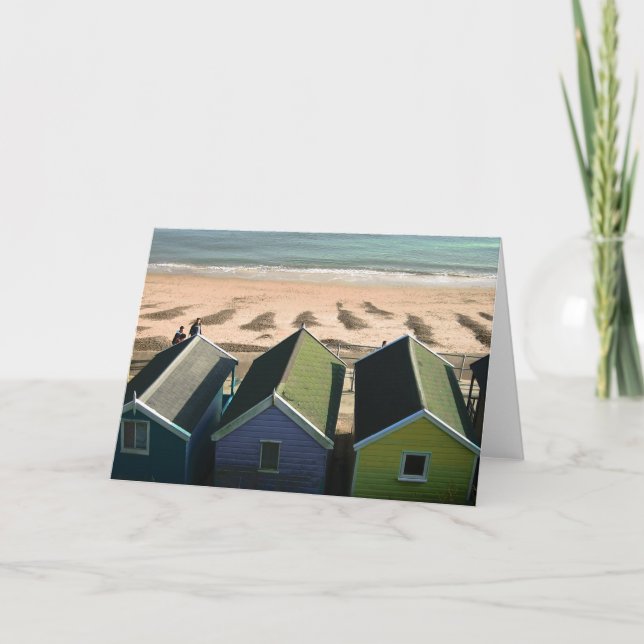 Beach huts and blue skies english seaside photo card (Front)