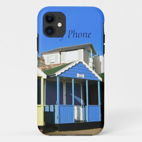 Beach huts and blue skies english seaside photo iPhone 11 case