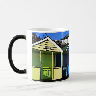Beach huts and blue skies english seaside photo color morph mug