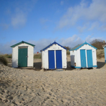 Beach Huts And Blue Skies English Seaside Photo Envelope by artoriginals at Zazzle