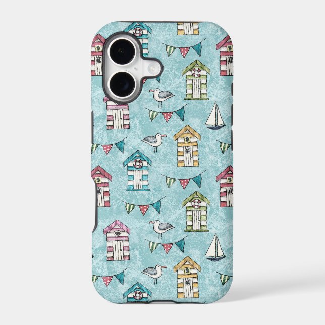 Beach Huts and Gulls Pattern Iphone Case (Back)