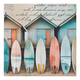 Beach Huts and Surfboards. Faux Canvas Print