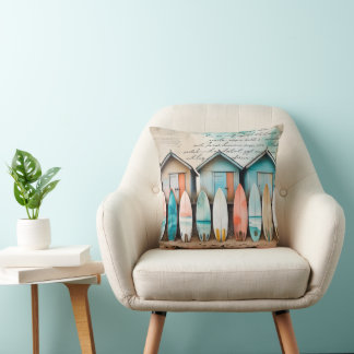 Beach Huts and Surfboards. Throw Pillow