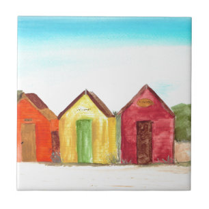 Beach huts art print beach tile