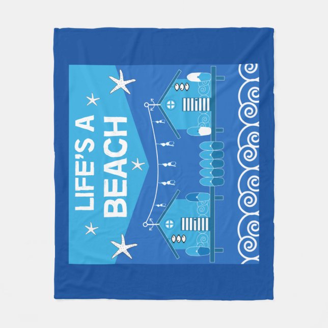 Beach Huts | Beach Homes | Surfing | Sea Wooden Bo Fleece Blanket (Front)