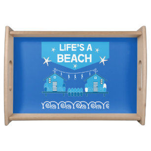 Beach Huts Beach Homes Surfing Sea Wooden Bo Serving Tray