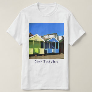 Beach huts blue skies english seaside photo T-Shirt