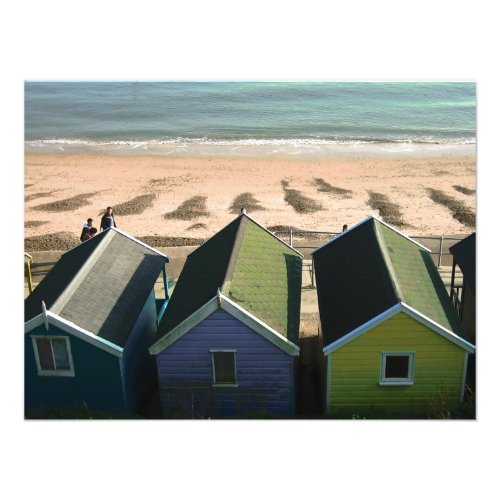 Beach huts blue skies sand english seaside photo