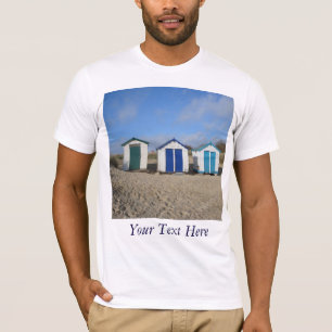 Beach huts blue skies sand english seaside photo T-Shirt