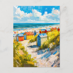 Beach Huts by the Sea in Holland Painting Postcard