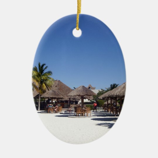 Beach huts ceramic ornament